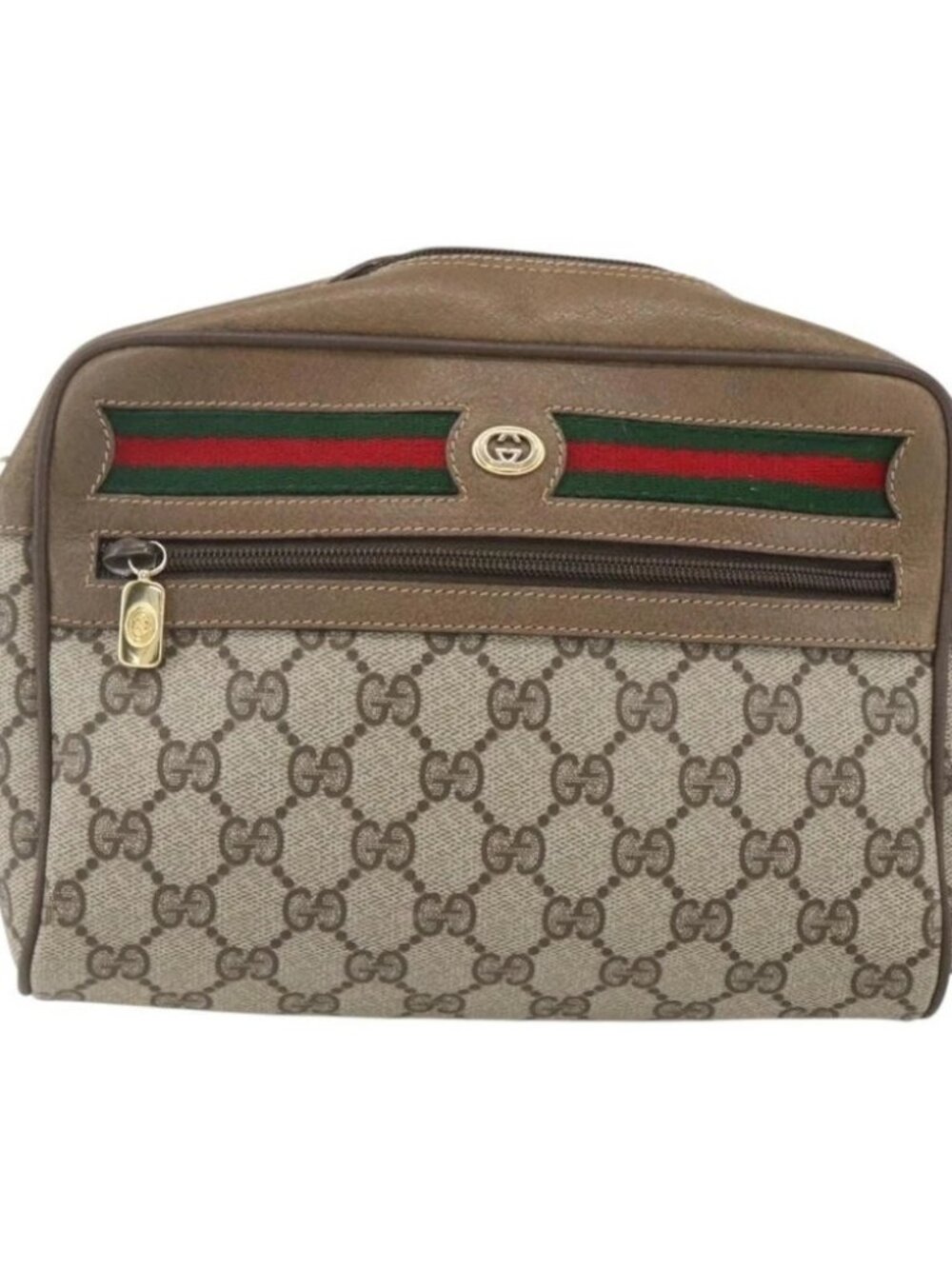 GUCCI GG Supreme Web Sherry Line Bag PVC Beige Gold - Picture 2 of 16